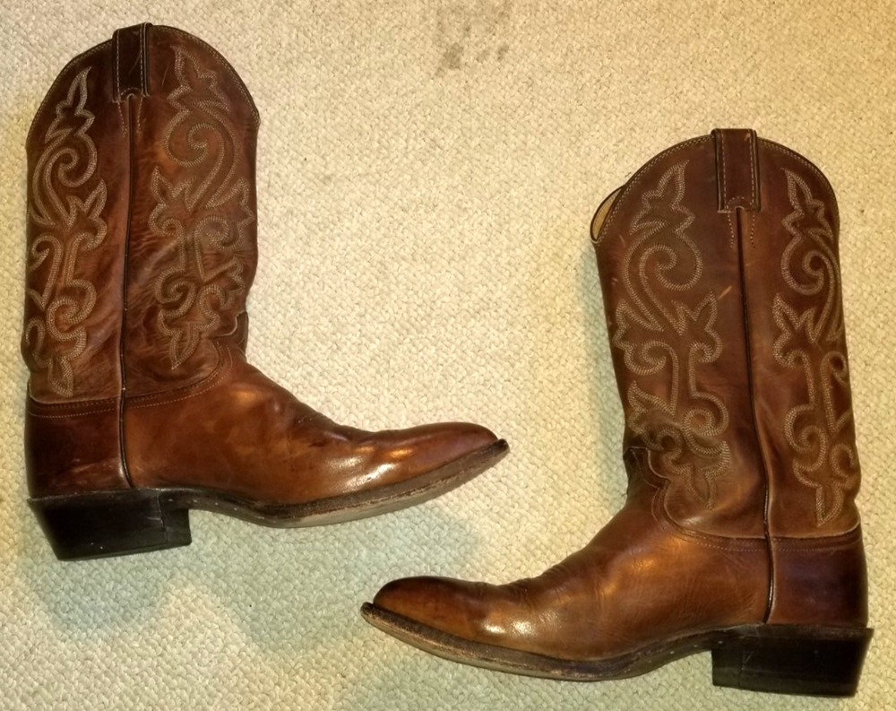 Mens Boots-JUSTIN-brown embroidered 'Style 2252' Cowboy Western-10D